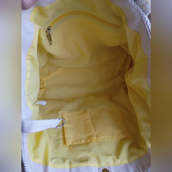 NEW America & Beyond Beaded Lemon Pom Pom Woven Cotton Summer Travel Beach Tote - Picture 15 of 16